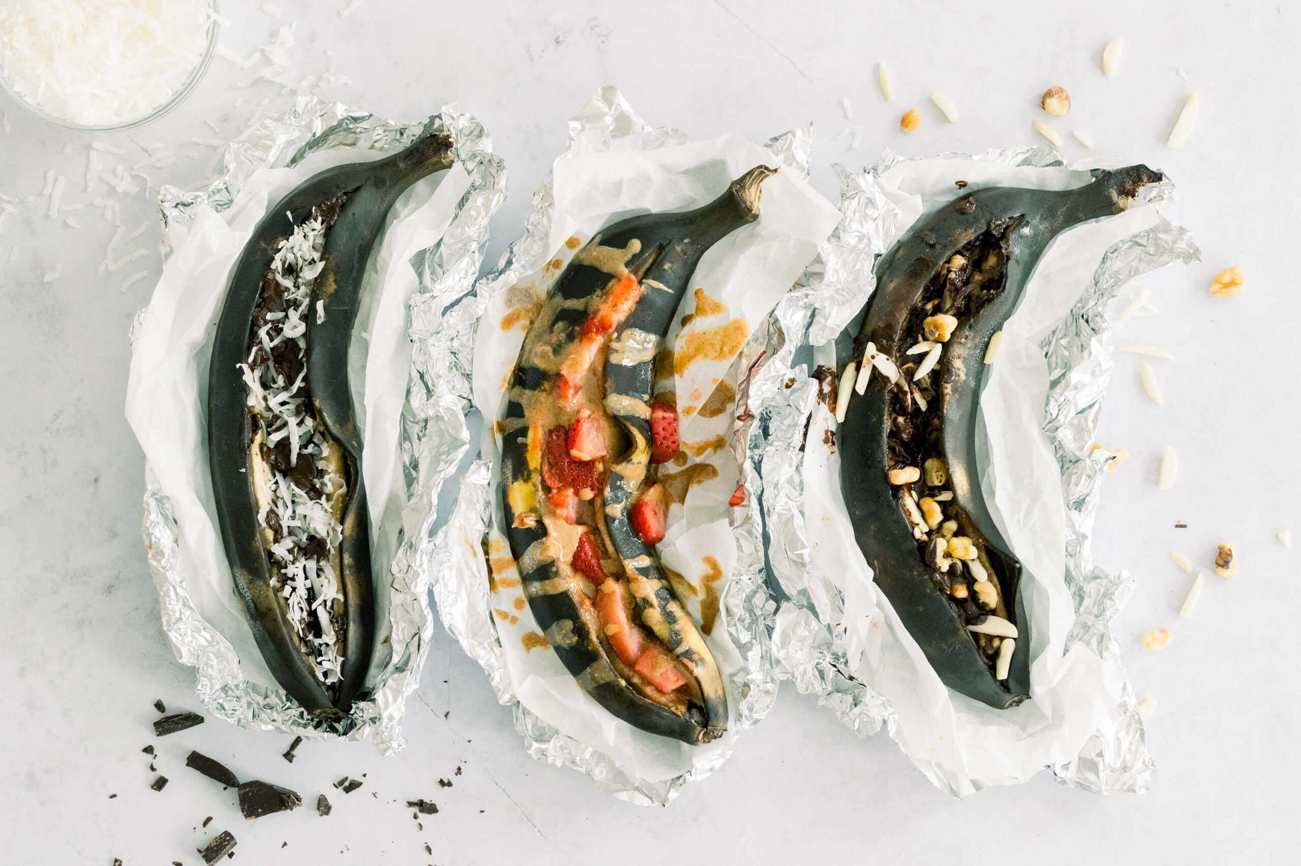 three prepared banana boats